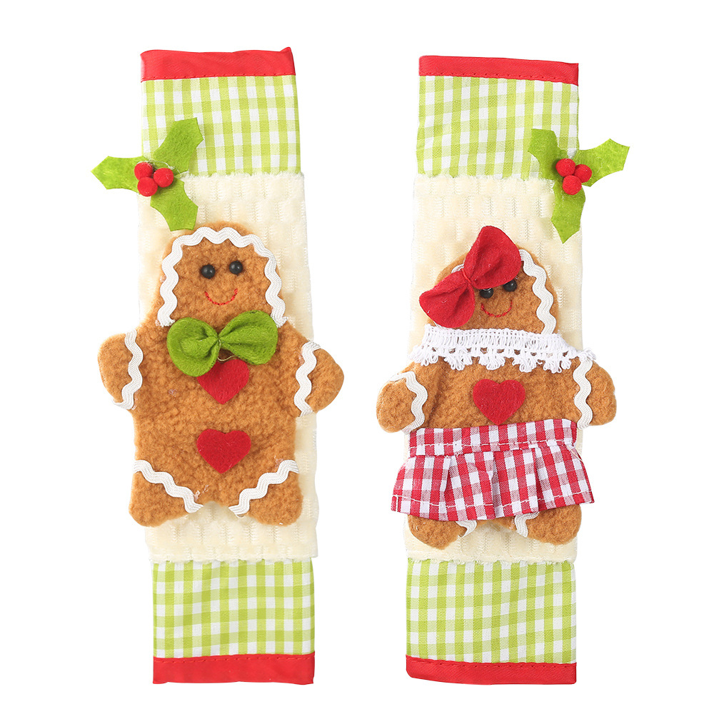 2PCS Christmas Decorative Items Plaid Cloth Gloves Cartoon Gingerbread Man Gloves Doorknob Sets